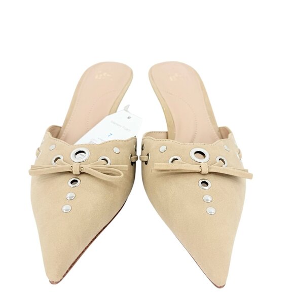 Time and Tru Women's Studded Kitten Heel Tan Mules Shoes Size 7 NWOB - Picture 1 of 12
